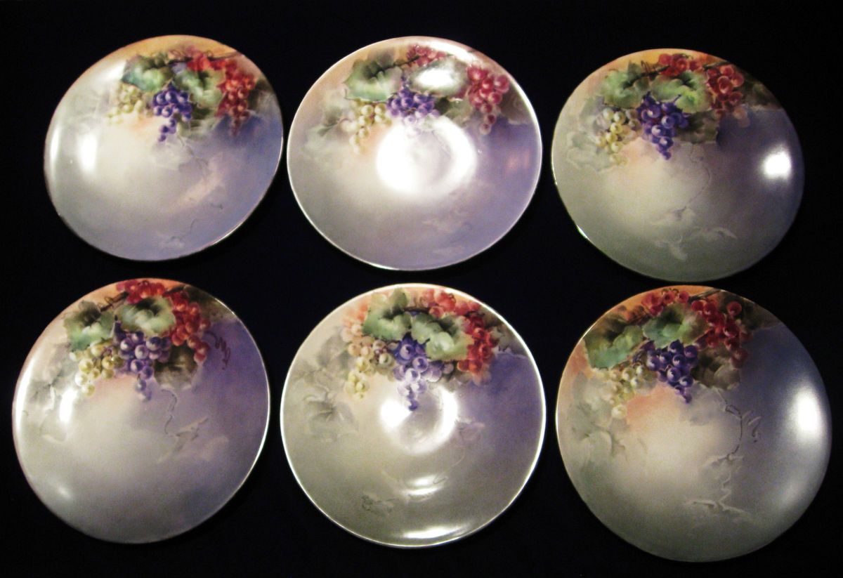 Limoges France Jean Pouyat (J.P.L.) Six GRAPES Dessert Plates ca. 1890 