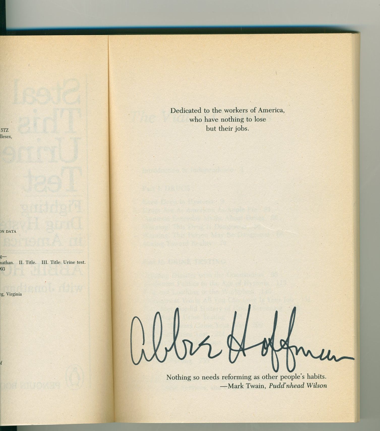 Abbie Hoffman Signed Autographed Book Steal Urine Test