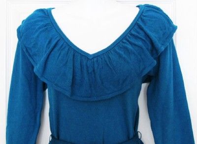 NWT AB STUDIO TEAL RUFFLE V NECK SWEATER STYLE TOP SIZE M $48