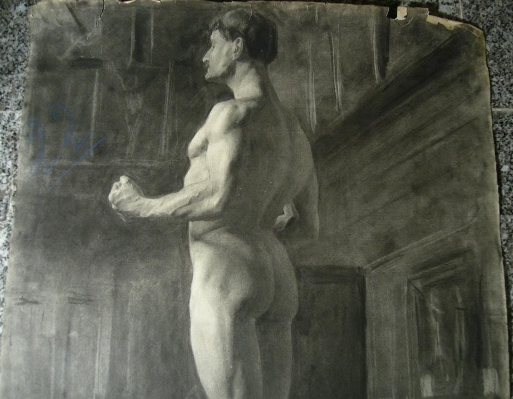 Dessin Ancien Académie Nu masculin LEO FONTAN