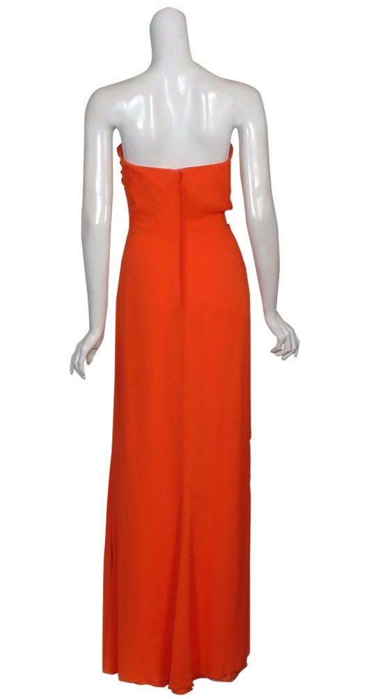 Reem Acra Draped Tangerine Silk Eve Gown Dress 10 New