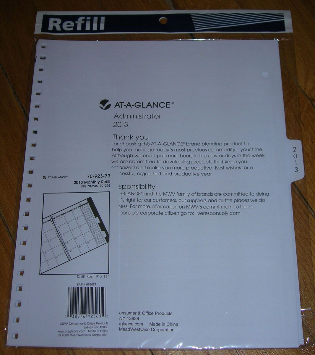 At A Glance Administrator 2013 Monthly Refill New SEALED