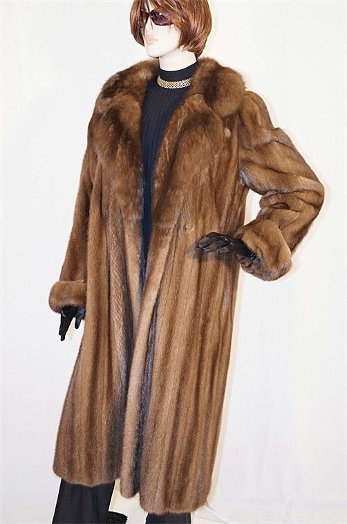 Adolfo Lunaraine Female Mink Fur Coat Jacket Russian Sable Collar 60 