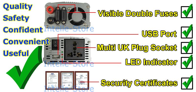 New 1000W Auto 12V DC to 220V AC Car Power Inverter USB Port Double 