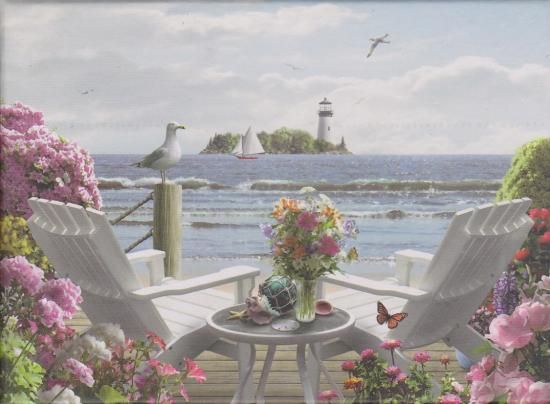   Cards Alan Giana Seagulls Adirondack Chairs Lighthouse Box 15