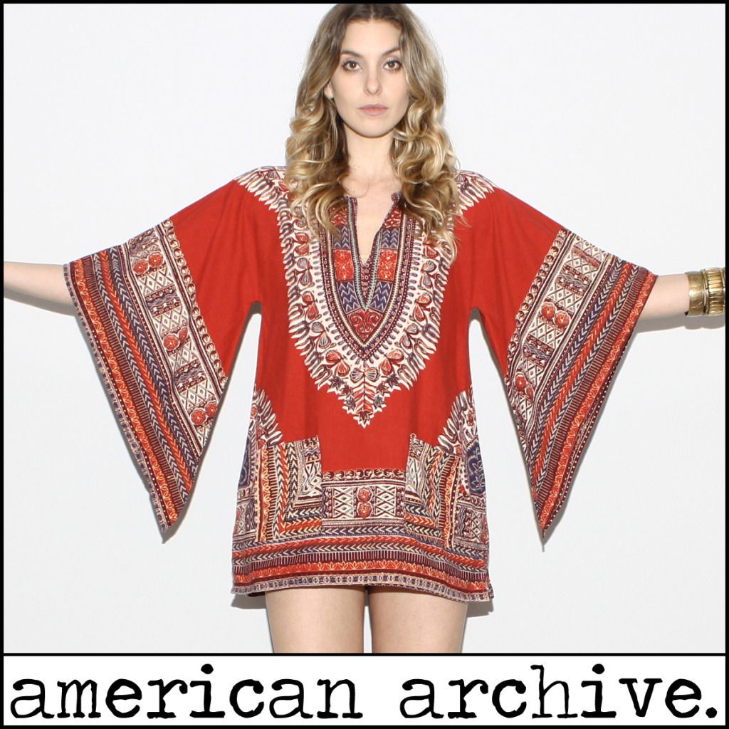 vtg 70s BOHO Ethnic draped ANGEL SLV India Caftan DASHIKI Tunic Gypsy 