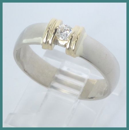 14KWG 2 Tone Diamond Solitaire Wedding Band Ring 14ct