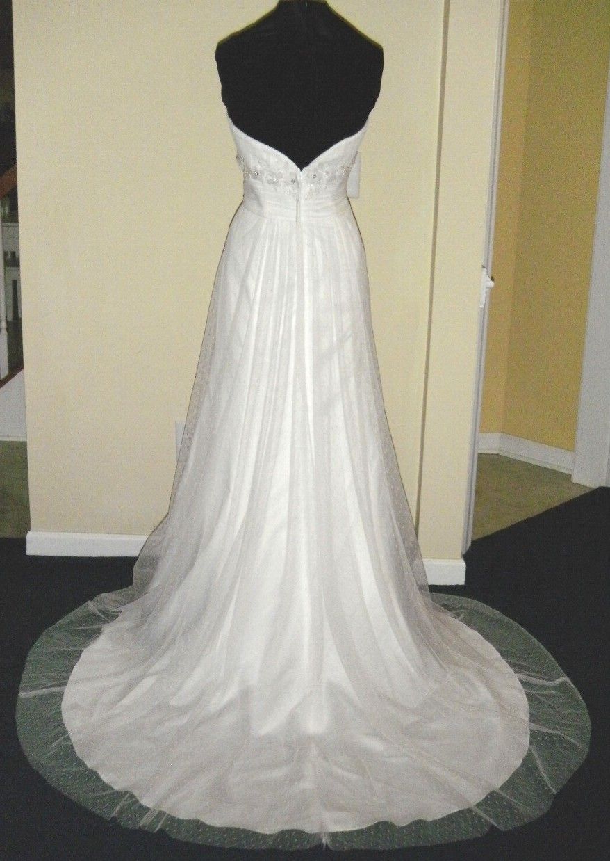 Sz 12 Alfred Angelo White Point D Esprit Lace Bead Wedding Dress NWT 