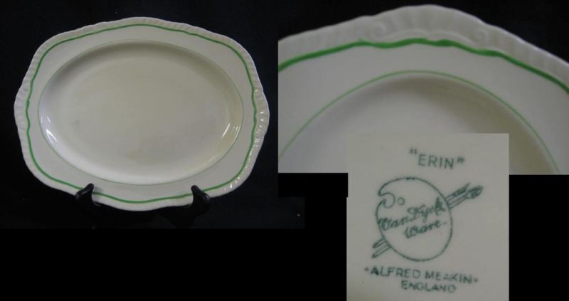 Vintage Alfred Meakin c1930 Erin Van Dyck Ware Green Line Serving 