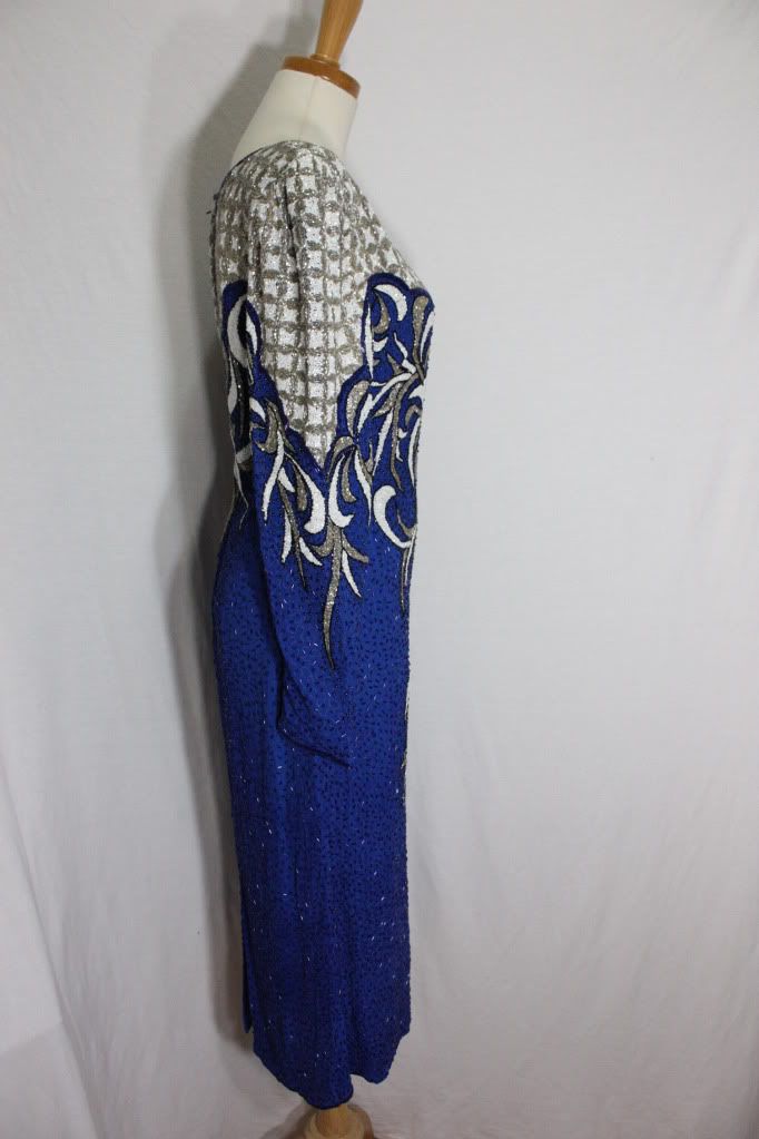 Gorgeous Alisha Vintage Blue White Silver Beaded Silk India Evening 