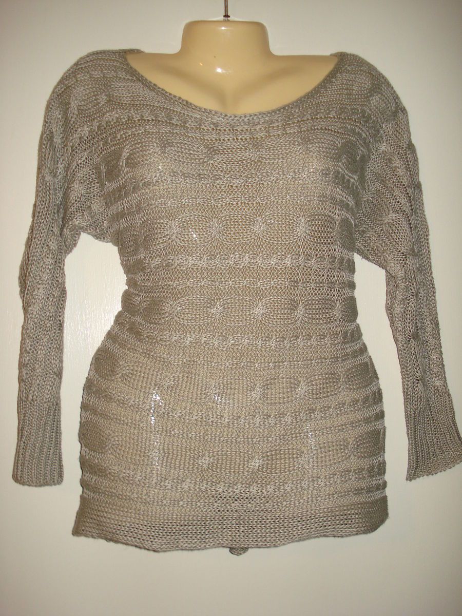 Alice Olivia Cable Knit Linen Taupe Color Sweater New s P