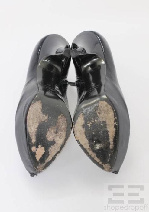 Alexander McQueen Black Patent Leather Platform Booties Size 37