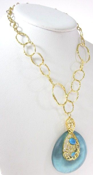 New Alexis Bittar Gold Tone Turquoise Jasper Necklace