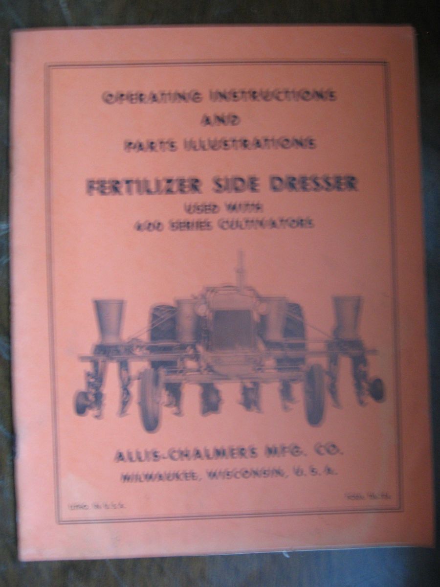 TM 184 Allis Chalmers Manual PARTS FERTILIZER SIDE DRESSER ON 400 