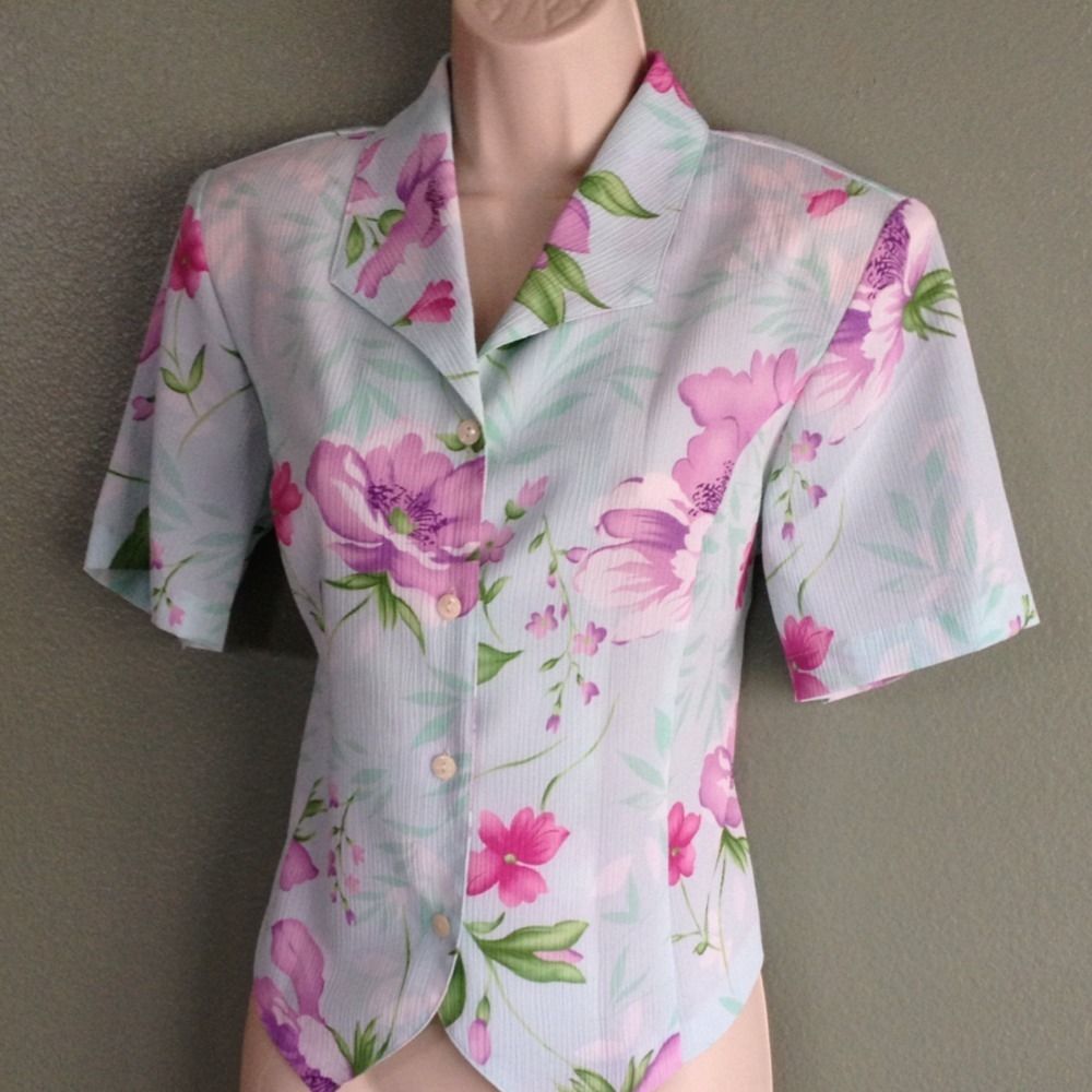 Allison Daley Petites Womans Floral Blouse Top Sz 12P