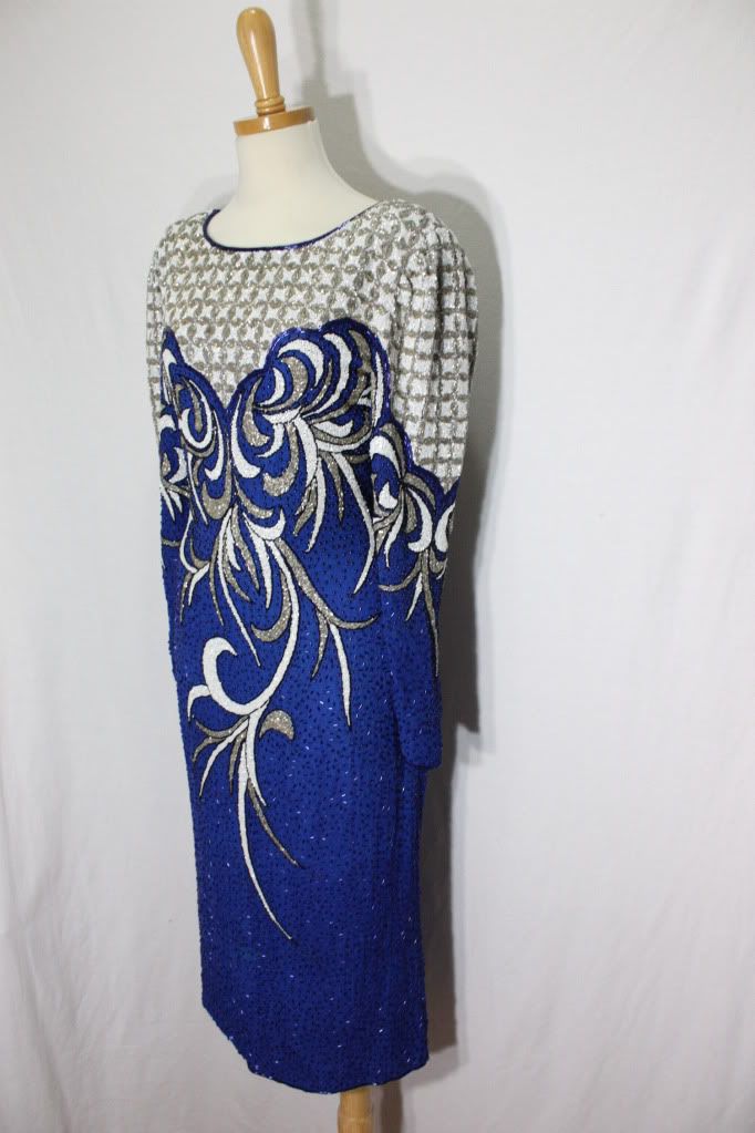 Gorgeous Alisha Vintage Blue White Silver Beaded Silk India Evening 