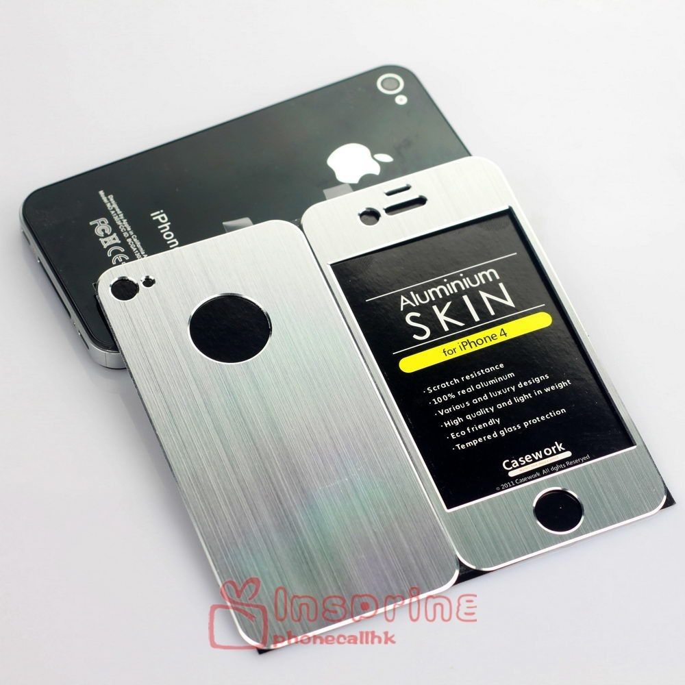 Silver Aluminum Skin Cover Sticker Front & Back Case For Apple 