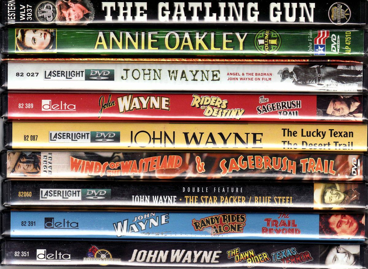 10 WESTERN dvds JOHN WAYNE, ANNIE OAKLEY, THE GATLING GUN, LONE RANGER 