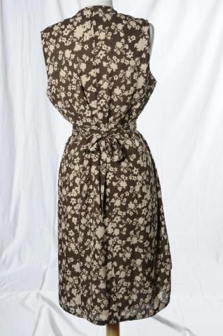 Linda Allard Ellen Tracy Brown Floral Print Silk Sleeveless Wrap Dress 