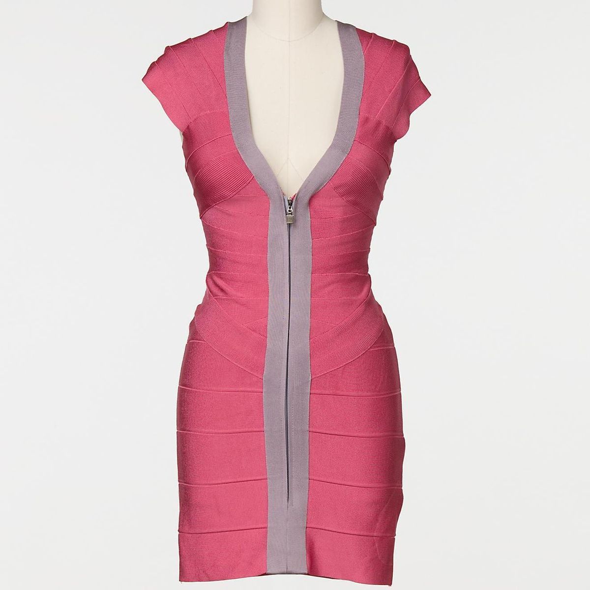 Amber Rose Herve Leger Pink Cap Sleeve Bodycon Dress Size S