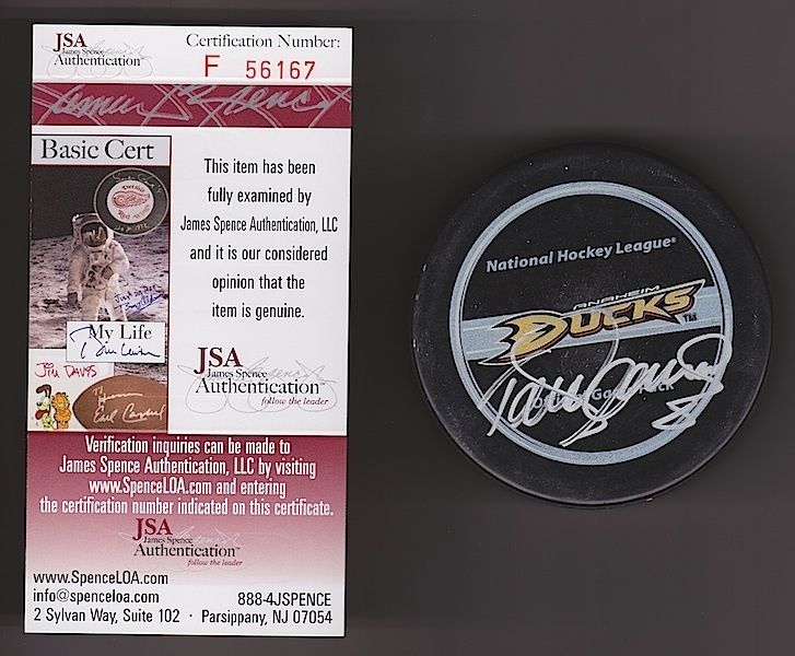 Teemu Selanne Signed Anaheim Ducks Game Puck JSA