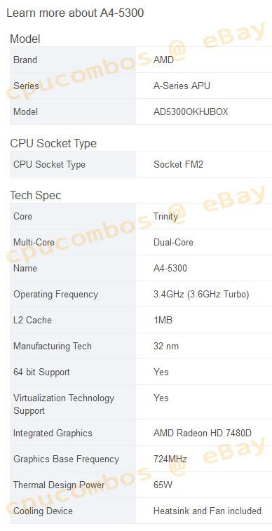 GAMING COMBO AMD A4 5300 APU/CPU +8GB DDR3 RAM+ MSI HDMI SATA6 USB3 