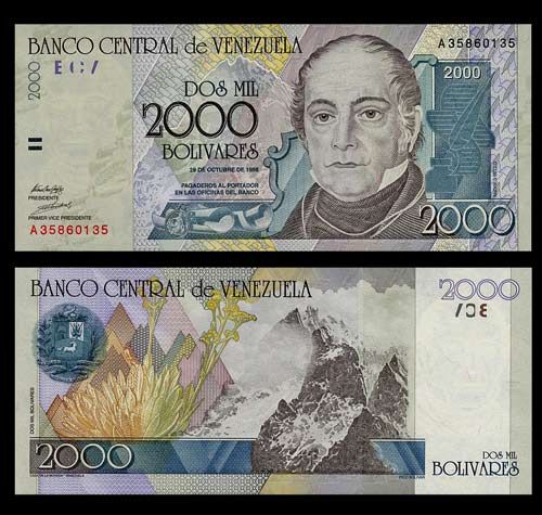   Banknote of Venezuela 1998 Bello Pico Bolivar Pick 80 UNC