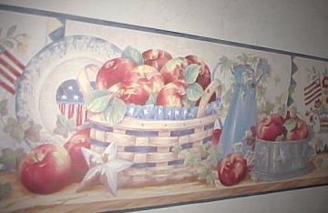 Americana Apples China Tin Basket Ivy Wallpaper Border