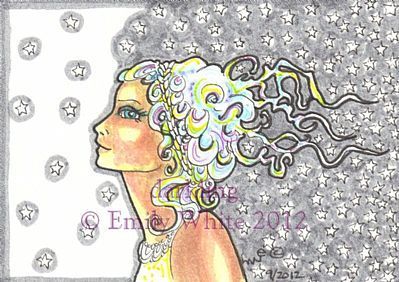 Aurora Fairy Night Nymph Stars Grey White Fantasy Original Art ACEO 