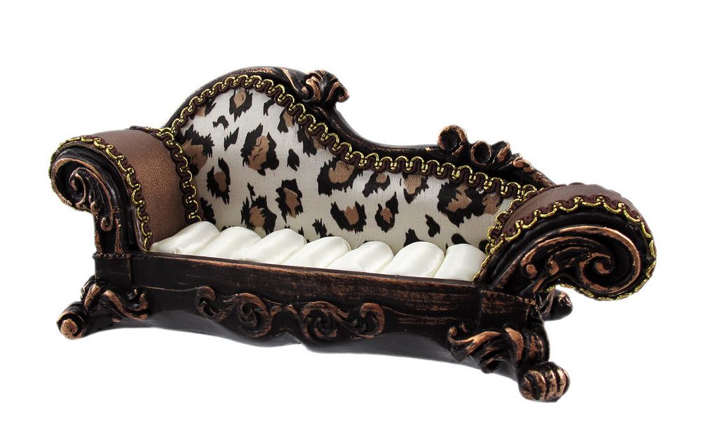 Snow Leopard Print Retro Settee Sofa Ring Holder Jewelry Display