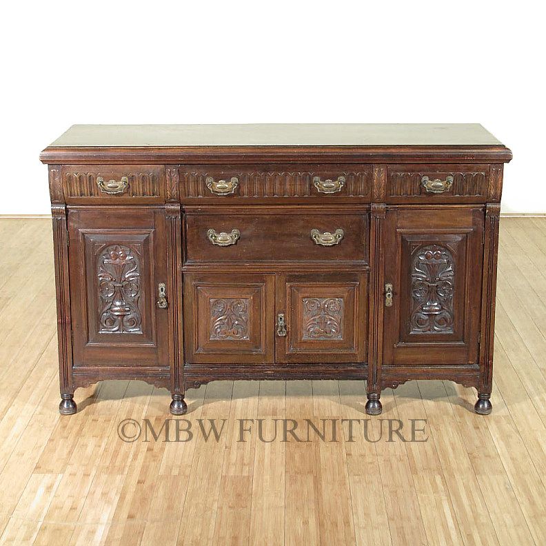 Antique English Walnut Edwardian 5ft Buffet Sideboard Server c1900 P83 