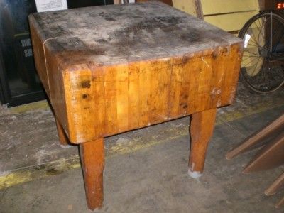 Antique Butcher Block Table Chopping Block Character Patina $169DLVD 