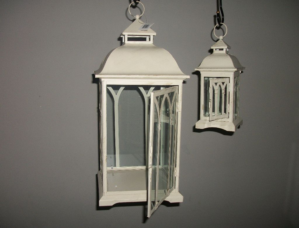 Antique Cream Cathedral Lantern Set Large Small