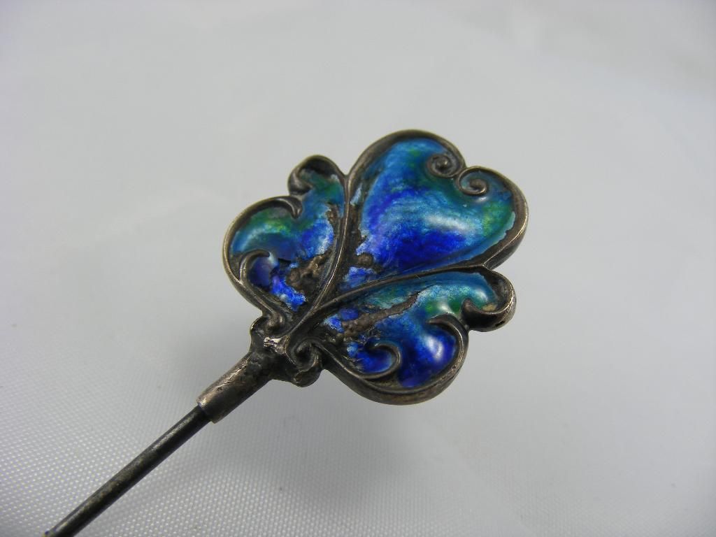 Antique Victorian Solid Siver Liberty Co Enamel Top Hat Pin Large 
