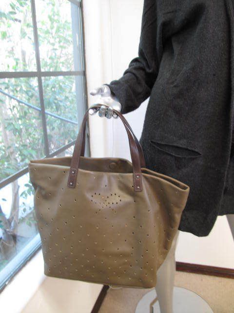 Anya Hindmarch Khaki Leather Perforated Junie Large Tote