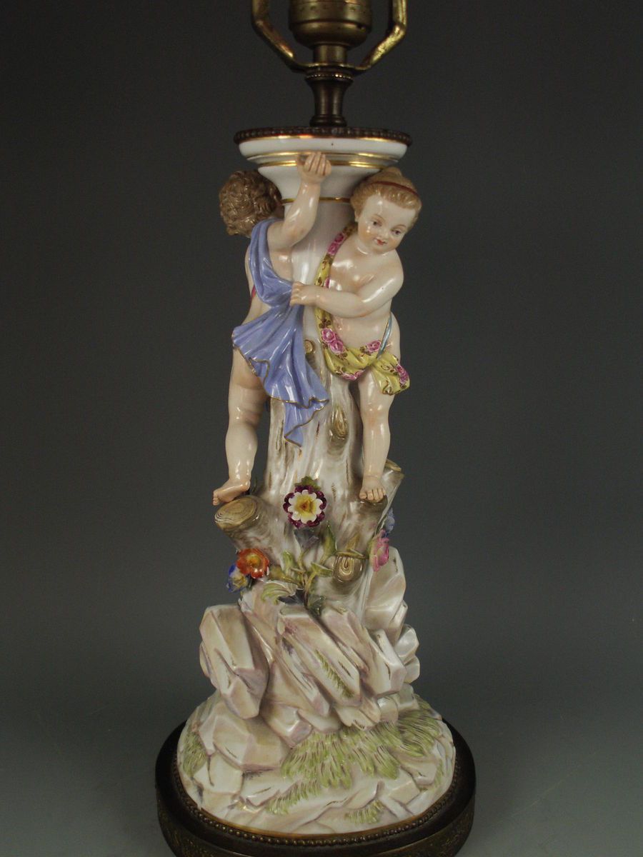 Antique Meissen Porcelain Putti Cherub Group Flowers Figurine Figural 