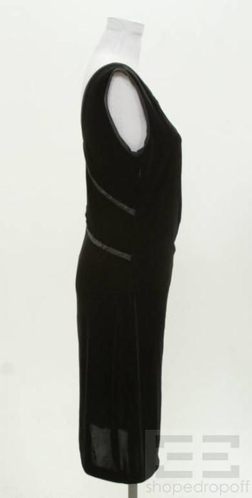 Armani COLLEZIONI Black Velvet Sleeveless Satin Trim Sheath Dress Size 