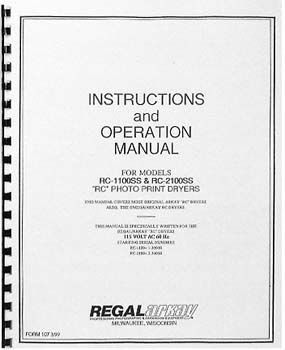 Arkay RC 1100 RC 2100 Print Dryer Instruction Manual 