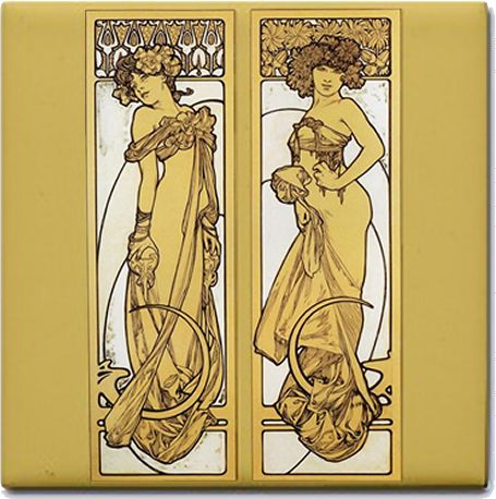 Alphonse Mucha Art Nouveau Ceramic Tile Two Women