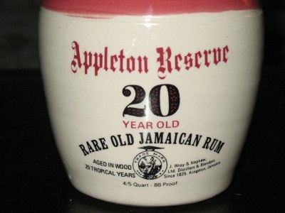 APPLETON JAMAICAN RUM JUG   RESERVE   20 YEAR OLD RARE RUM   CERAMIC 