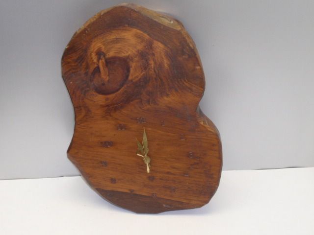 Vintage Used Slab Wood Lumber Burl Folk Art Wall Clock Quart Broken 