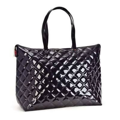 New Athalon Patent Vinyl Shopping Tote Purse Black