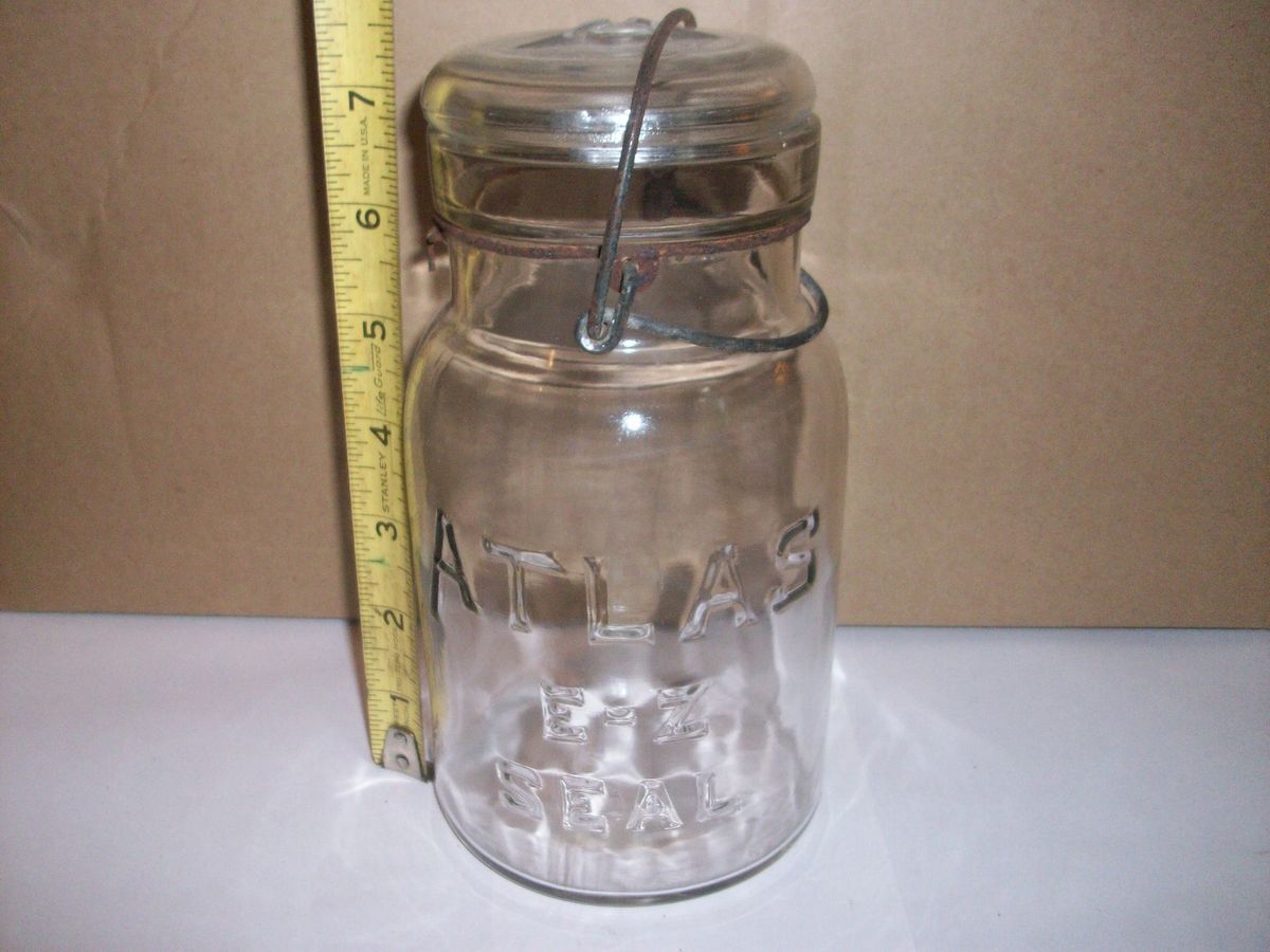 Atlas Canning Jar Wire Flip Bail Top Embossed Lettering 1qt.