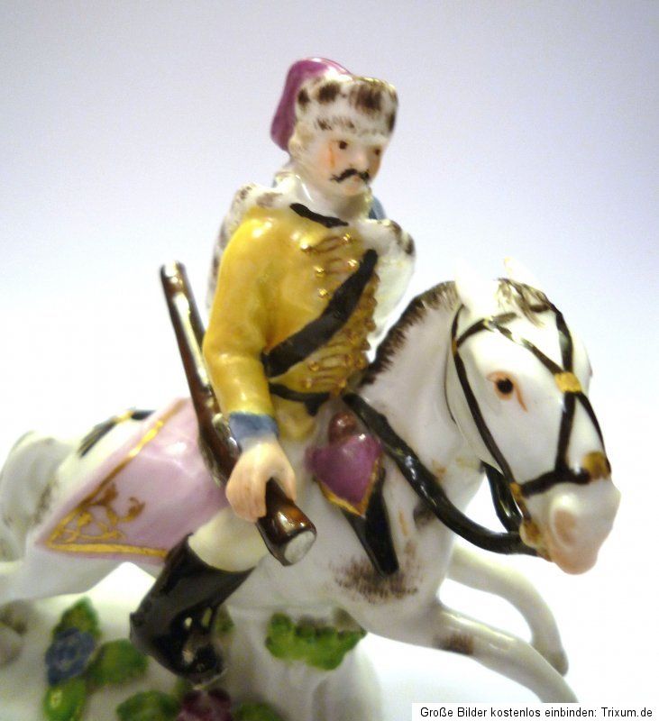 MEISSEN CA. 1750 HUSSAR ON A HORSE  AR MONOGRAM   BYRNES COLLECTION 