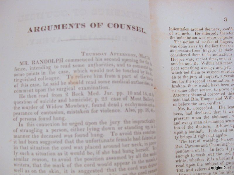 1833 Trial Ephraim Avery Medical Testimony Channing Turner Murder 