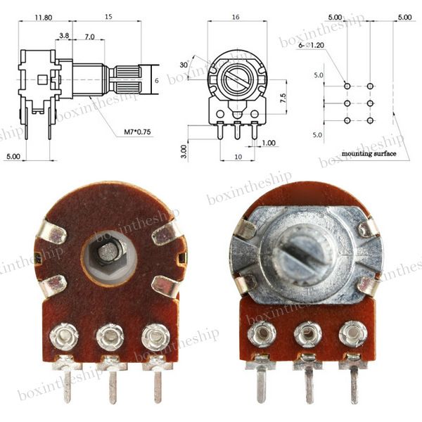   Pins 2K Ohm Dual Step Rotary Shaft Potentiometer Panel B2K Pot