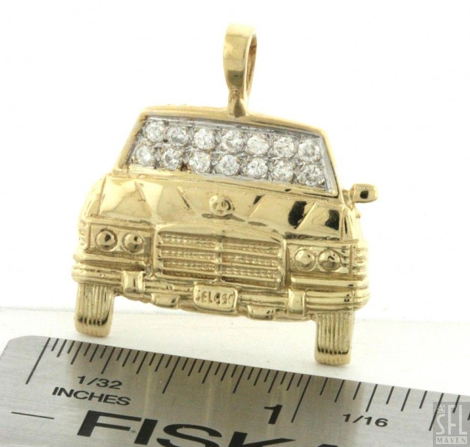 HEAVY VINTAGE 14K GOLD .56CT DIAMOND CLUSTER GERMAN CAR PENDANT