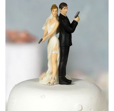 Sexy Spy Wedding Cake Toppers Bride and Groom Both Guns