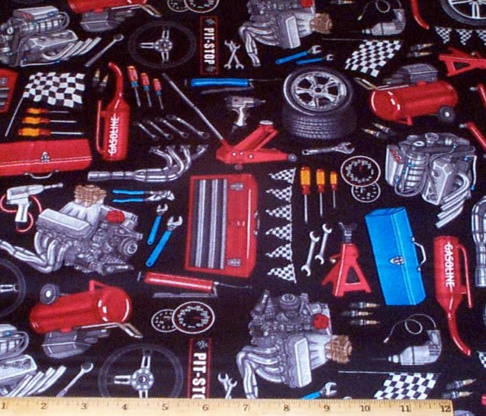 Sew Geared Up Car Mechanic Tools Race Fabric yds RJR Cotton Dan Morris 