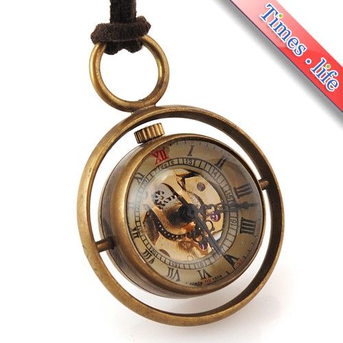 1856Glass Ball Pocket Watch Copper Mechanical Hand Winding Skeleton 